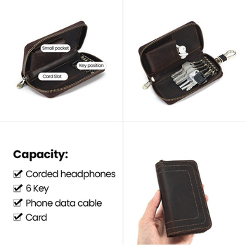 Port-chei din piele naturală DUJIANG/solo, piele de vițel de calitate superioară, model monocrom, 2 compartimente pentru chei, rezistent la uzură