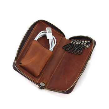 Port-chei din piele naturală DUJIANG/solo, piele de vițel de calitate superioară, model monocrom, 2 compartimente pentru chei, rezistent la uzură