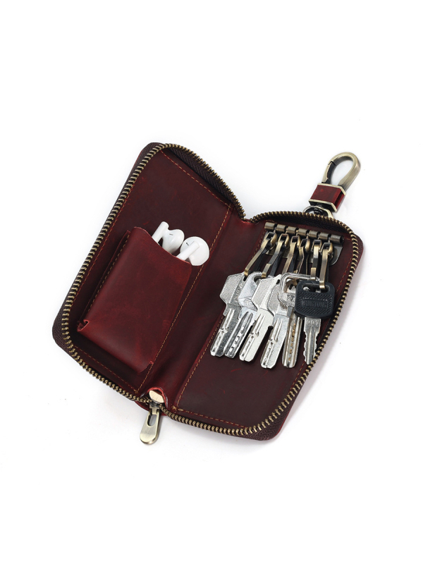 Port-chei din piele naturală DUJIANG/solo, piele de vițel de calitate superioară, model monocrom, 2 compartimente pentru chei, rezistent la uzură