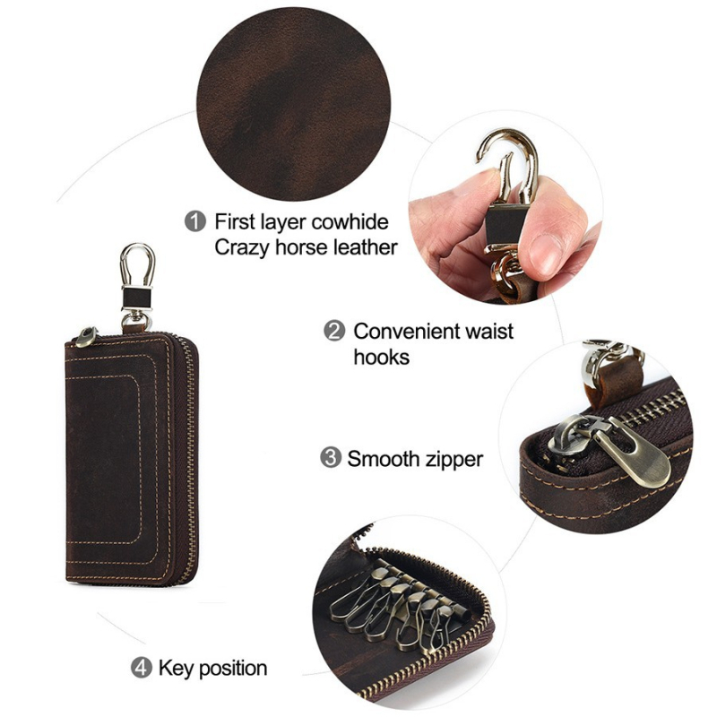 Port-chei din piele naturală DUJIANG/solo, piele de vițel de calitate superioară, model monocrom, 2 compartimente pentru chei, rezistent la uzură