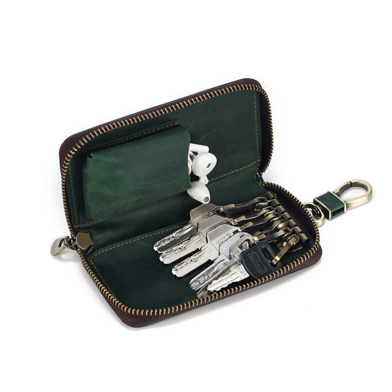 Port-chei din piele naturală DUJIANG/solo, piele de vițel de calitate superioară, model monocrom, 2 compartimente pentru chei, rezistent la uzură