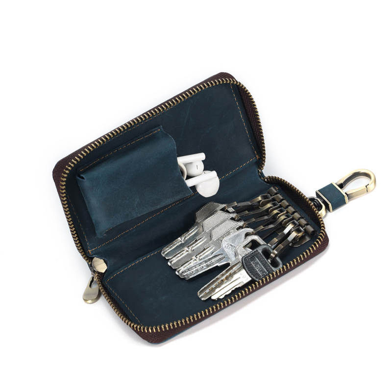 Port-chei din piele naturală DUJIANG/solo, piele de vițel de calitate superioară, model monocrom, 2 compartimente pentru chei, rezistent la uzură