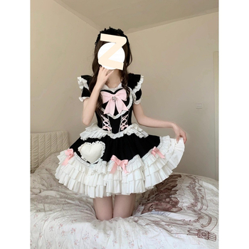 Lolita kleita japāņu stilā, garas piedurknes, augsta apkakle, gara svārki, kaņepju audums