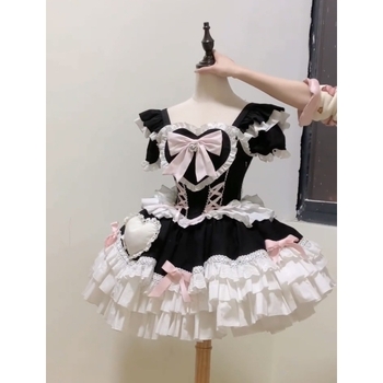 Lolita kleita japāņu stilā, garas piedurknes, augsta apkakle, gara svārki, kaņepju audums