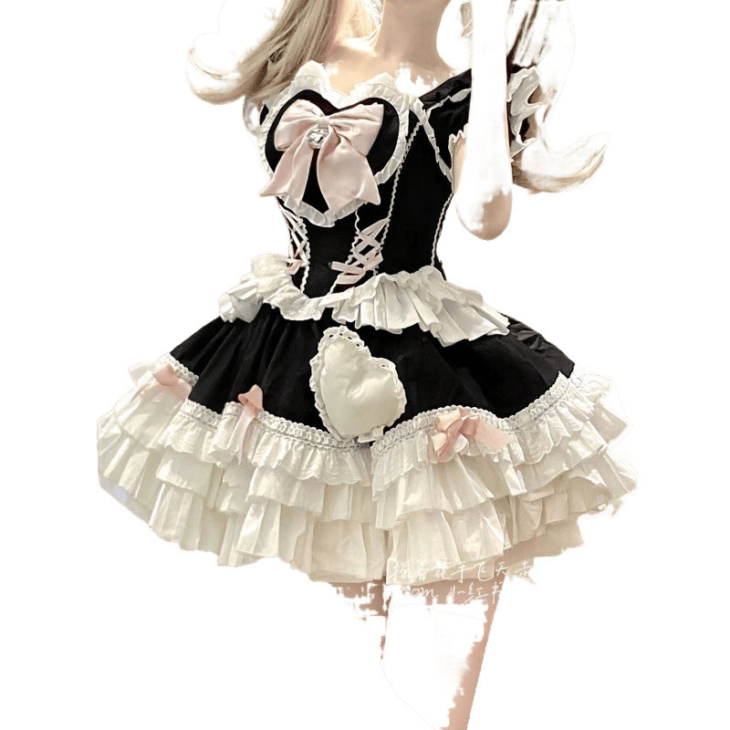 Lolita kleita japāņu stilā, garas piedurknes, augsta apkakle, gara svārki, kaņepju audums