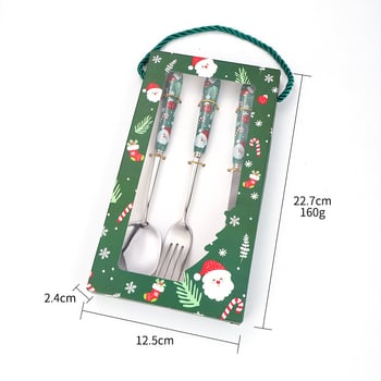 Комплект нож, вилица и лъжица, 304 неръждаема стомана, огледално полиране, модерен минималистичен стил, мотив Дядо Коледа