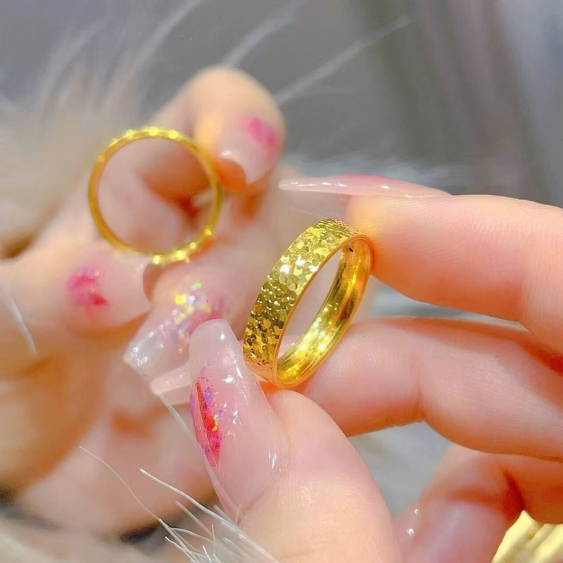 Inel din oțel de titan, bandă circulară simplă, brand Double Red Jubilee, fabricat prin metodă străveche, inspirat de stil japano-coreean, proaspăt și dulce.