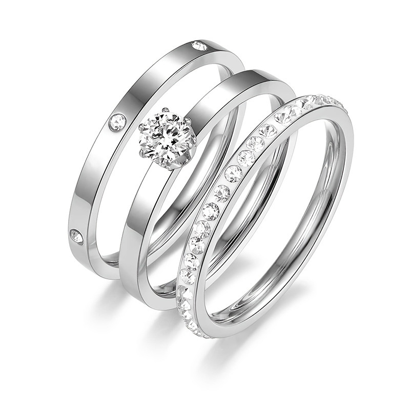 Inel din oțel titan cu diamante — design geometric, placare electrolitică, pentru femei, accesorii pentru mână (Material: oțel de titan; Formă: geometric; Finisaj: placare electrolitică; Stil: femei)