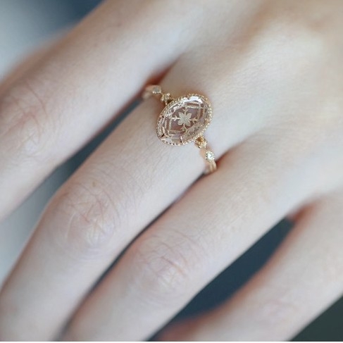 Inel din cupru cu design floral, deschis, electroplatat pentru femei