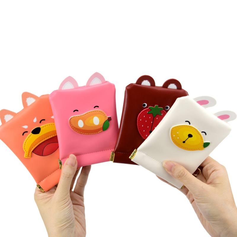 Portofel de monede cu model fructe-animale, material PU, fără căptușeală, unisex, pentru uz zilnic