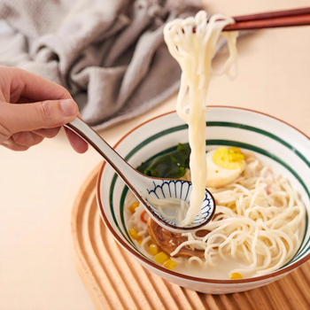 Lingură ceramică cu mâner lung, model floral, lingură de băut în stil japonez, imprimare logo disponibil