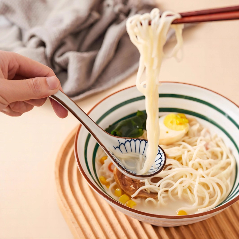 Lingură ceramică cu mâner lung, model floral, lingură de băut în stil japonez, imprimare logo disponibil