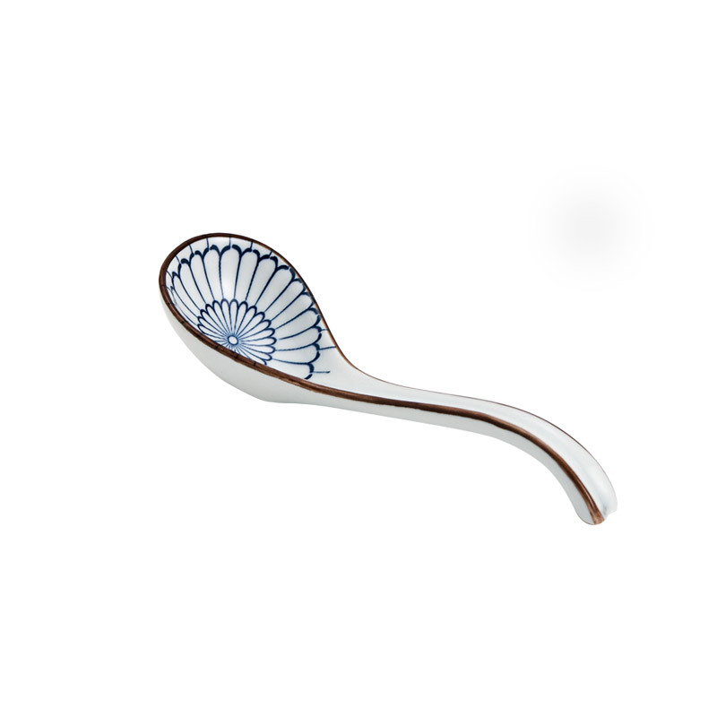 Lingură ceramică cu mâner lung, model floral, lingură de băut în stil japonez, imprimare logo disponibil