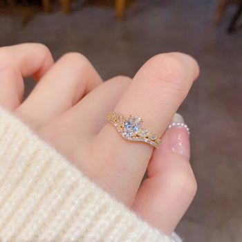 Inel deschis cu coroană, din cupru, placat cu aur adevărat, accesorii feminine în stil luxos ușor, design în stil coreean