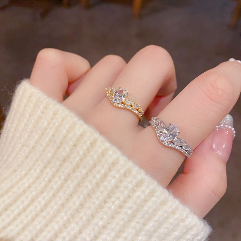 Inel deschis cu coroană, din cupru, placat cu aur adevărat, accesorii feminine în stil luxos ușor, design în stil coreean