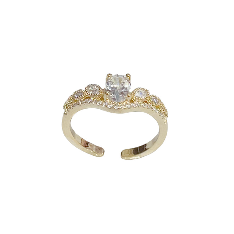Inel deschis cu coroană, din cupru, placat cu aur adevărat, accesorii feminine în stil luxos ușor, design în stil coreean