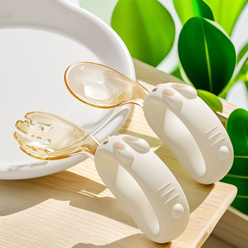Set lingură și furculiță pentru bebeluși pentru învățarea alimentației – PPSU, 2 piese, stil drăguț