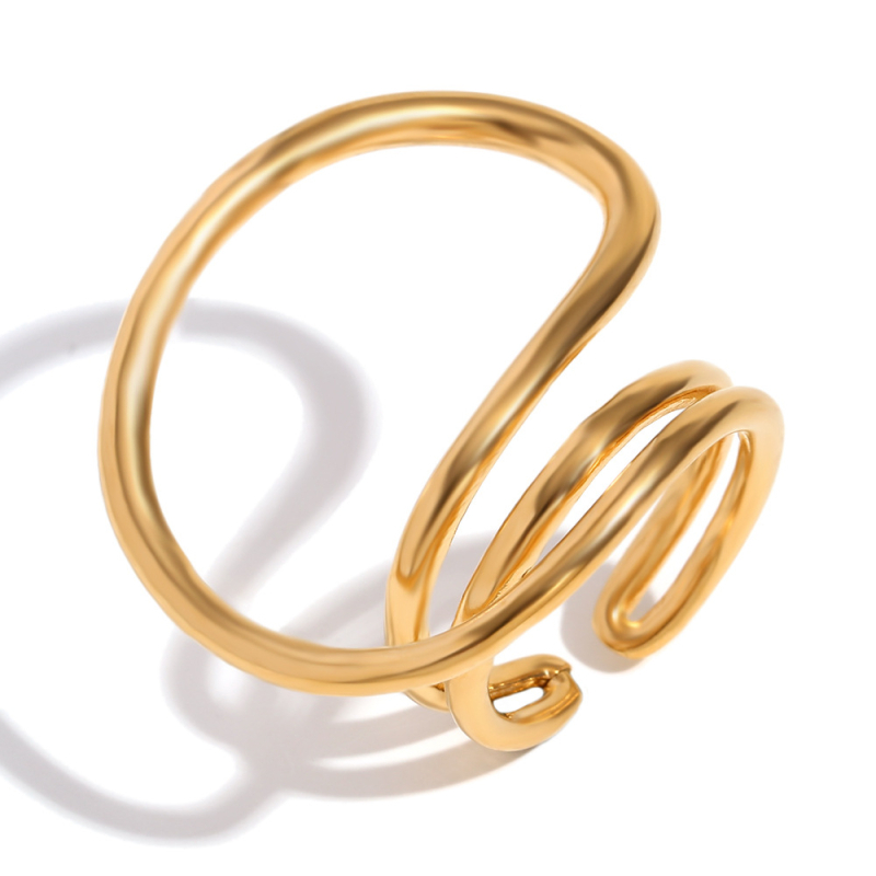 Inel din oțel inoxidabil, design geometric minimalist, placare electrolitică, MengJIA, pentru femei