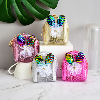 Portofel pentru monede din piele PU cu model floral, husă pentru chei și spațiu pentru cabluri, stil stradal, mini geantă