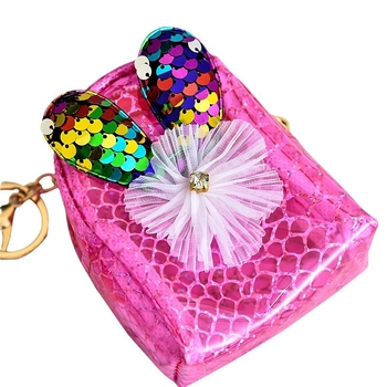 Portofel pentru monede din piele PU cu model floral, husă pentru chei și spațiu pentru cabluri, stil stradal, mini geantă