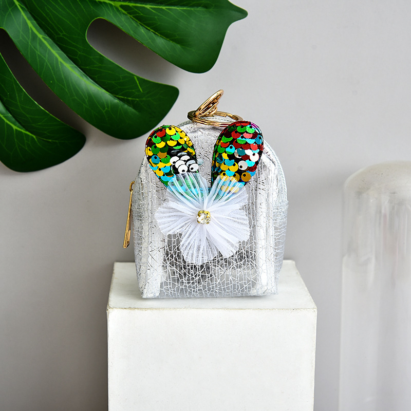 Portofel pentru monede din piele PU cu model floral, husă pentru chei și spațiu pentru cabluri, stil stradal, mini geantă