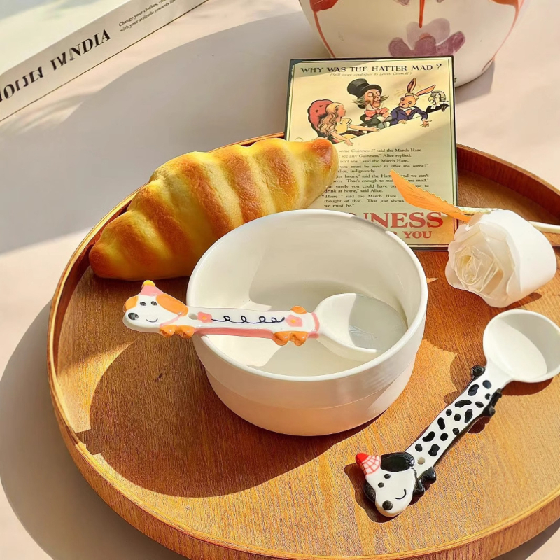 Set ceramic linguri cu design desen animat de câine – linguri pentru cafea, supă, orez și desert