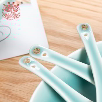 Lingură de supă Longquan Celadon - stil modern minimalist, model monocrom, logo imprimat, personalizare disponibilă