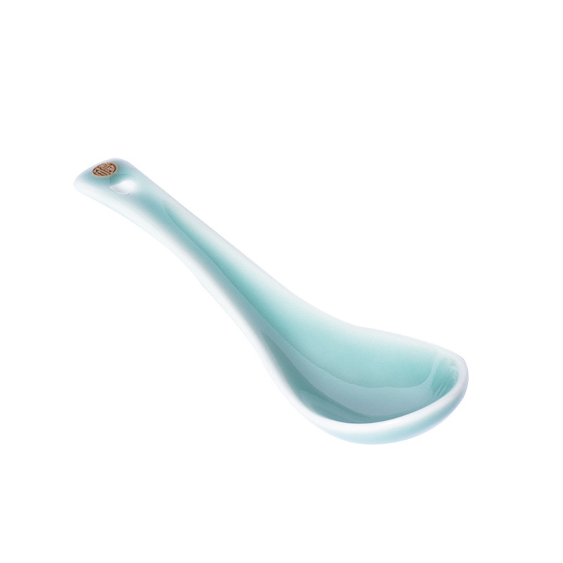 Lingură de supă Longquan Celadon - stil modern minimalist, model monocrom, logo imprimat, personalizare disponibilă