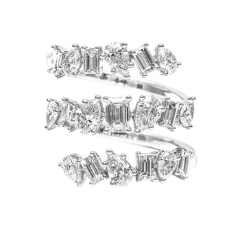 Inel cu design geometric din cupru, trei straturi, deschis la capăt, cu zirconiu pentru femei