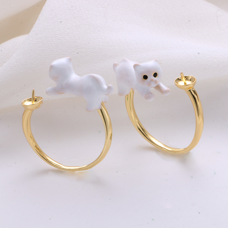 Inel reglabil cu perlă, în formă de pisică, placare electrolitică