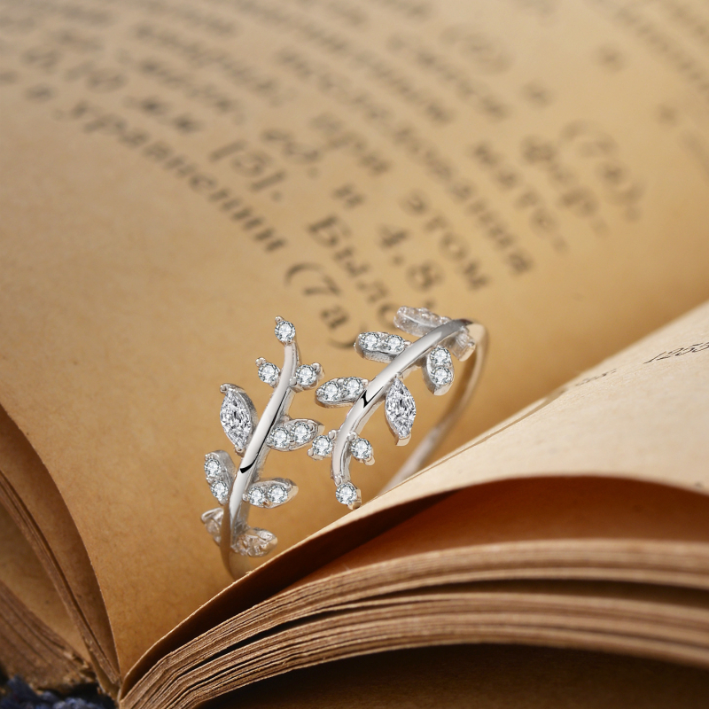 Inel din argint 925, motiv grâu și frunză, deschis reglabil, pentru femei