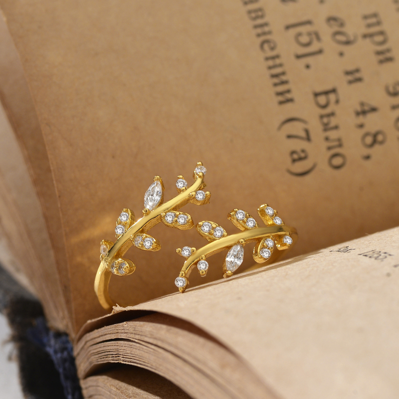 Inel din argint 925, motiv grâu și frunză, deschis reglabil, pentru femei