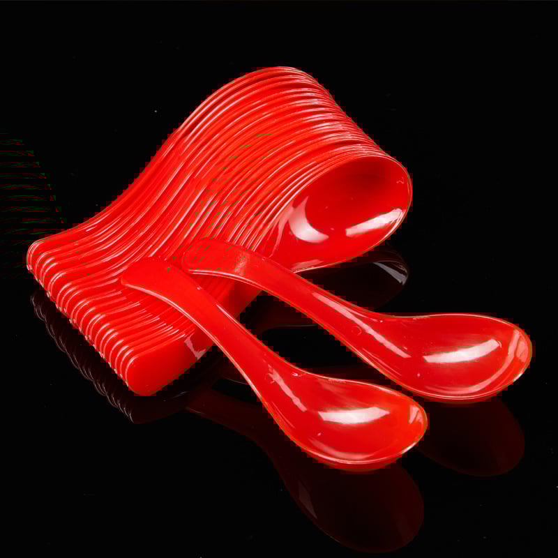 Lingură de supă din plastic cristal, de unică folosință - pachet 50 buc., stil simplu, necompatibilă cu cuptorul cu microunde, nebiodegradabilă