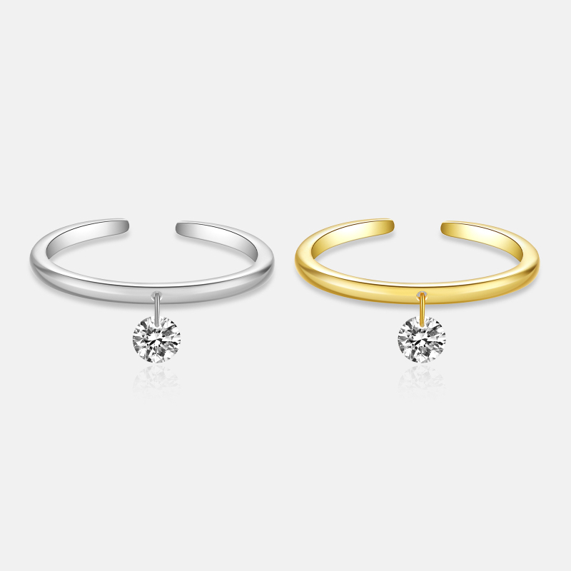 Inel reglabil deschis, argint 925, placare platina/aur 18K, inel cu pandantiv pentru femei