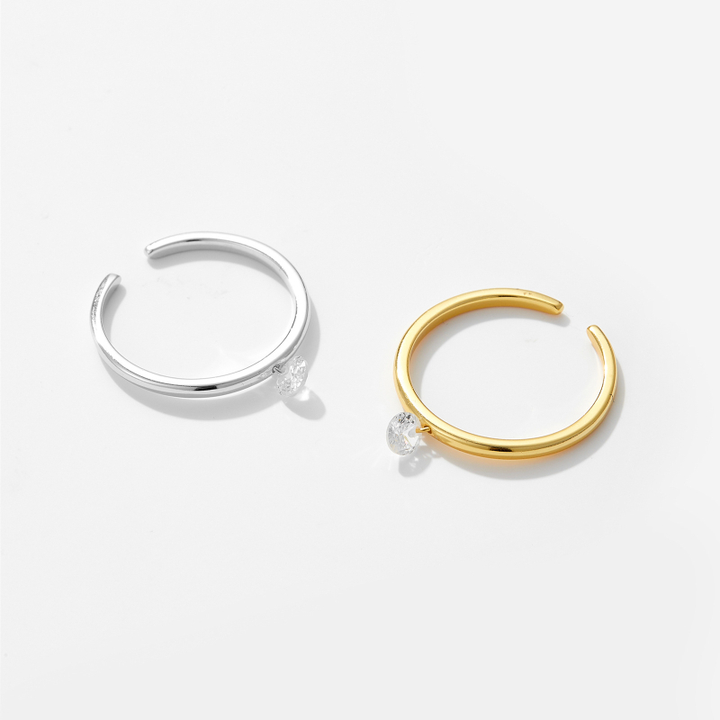 Inel reglabil deschis, argint 925, placare platina/aur 18K, inel cu pandantiv pentru femei