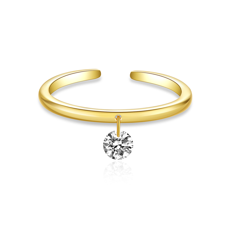 Inel reglabil deschis, argint 925, placare platina/aur 18K, inel cu pandantiv pentru femei