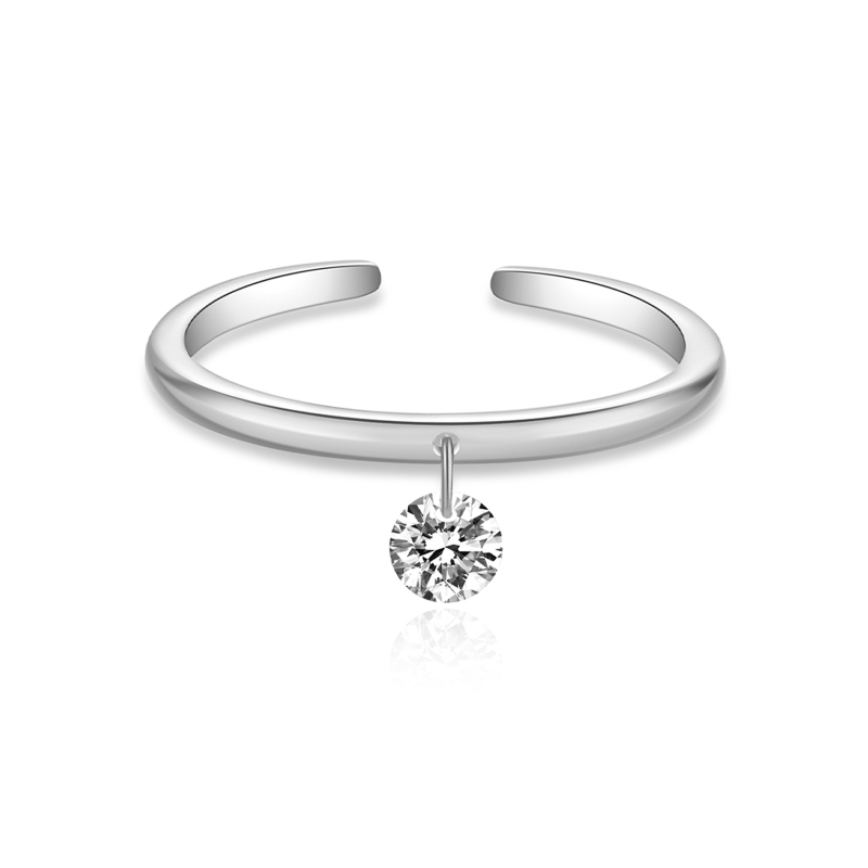 Inel reglabil deschis, argint 925, placare platina/aur 18K, inel cu pandantiv pentru femei