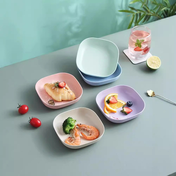 Чиния - квадратна, от пшеница, с печатно лого, неподходяща за микровълнова