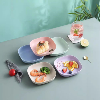 Чиния - квадратна, от пшеница, с печатно лого, неподходяща за микровълнова