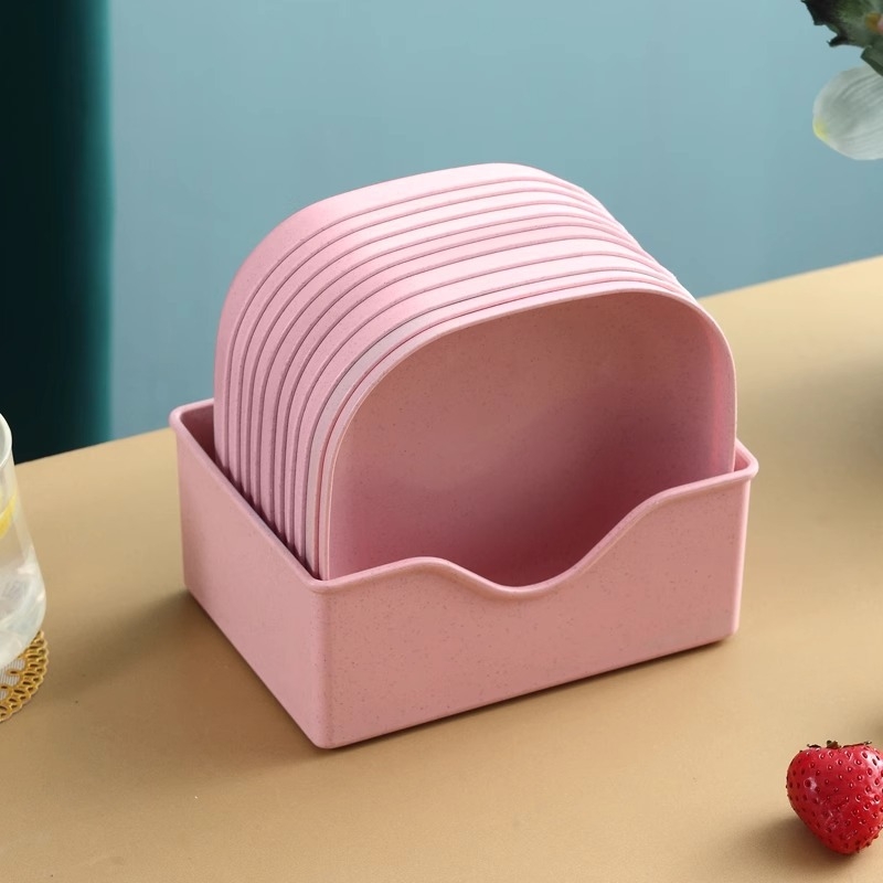 Чиния - квадратна, от пшеница, с печатно лого, неподходяща за микровълнова