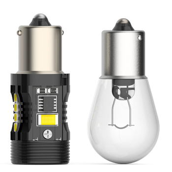 LED galinis atgalinis žibintas su T20 pagrindu, 25W, 10–18V, 6000K, 3570 SMD; suderinamas su BA15S/P21W/PY21W