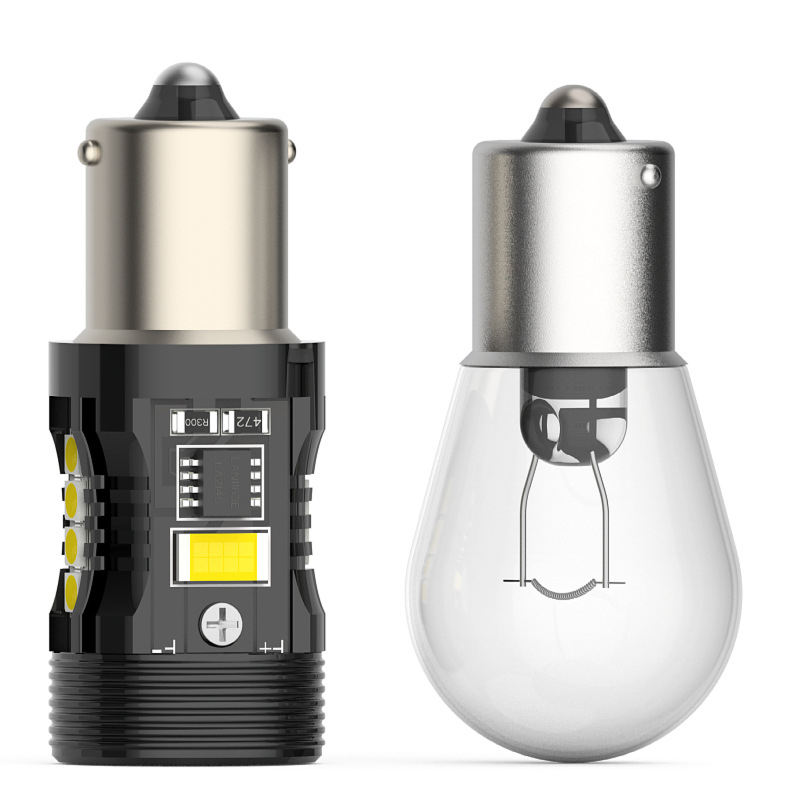 LED galinis atgalinis žibintas su T20 pagrindu, 25W, 10–18V, 6000K, 3570 SMD; suderinamas su BA15S/P21W/PY21W