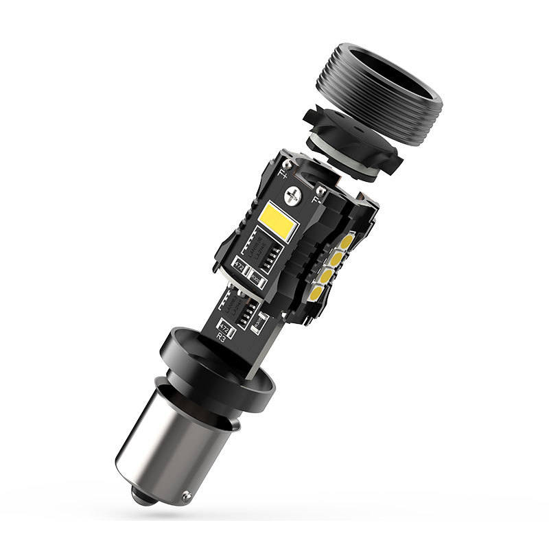 LED galinis atgalinis žibintas su T20 pagrindu, 25W, 10–18V, 6000K, 3570 SMD; suderinamas su BA15S/P21W/PY21W