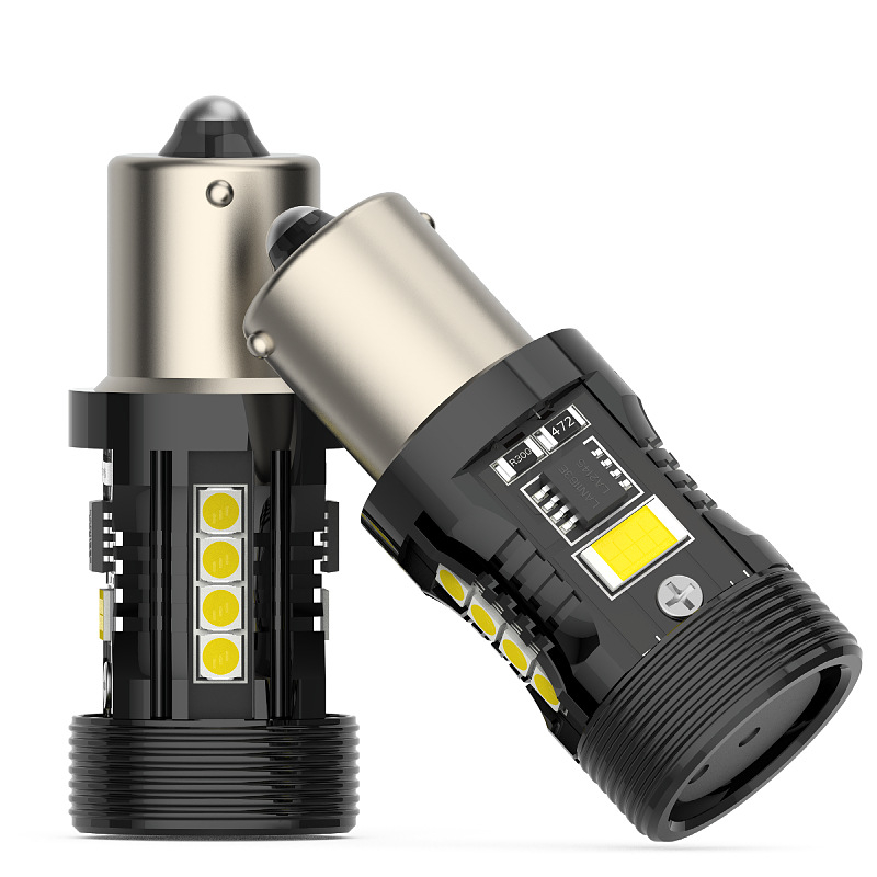 LED galinis atgalinis žibintas su T20 pagrindu, 25W, 10–18V, 6000K, 3570 SMD; suderinamas su BA15S/P21W/PY21W