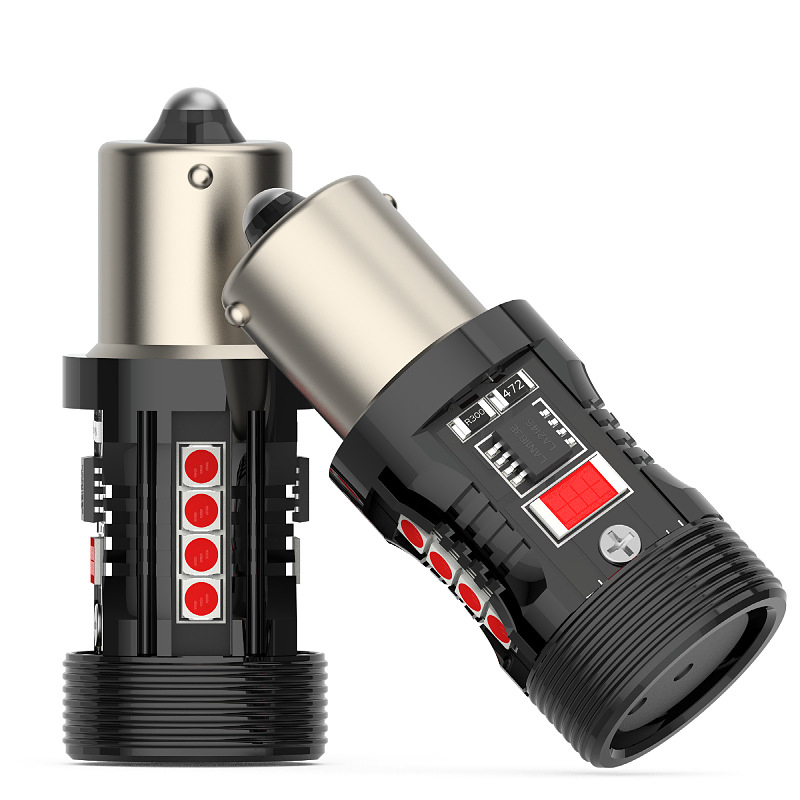 LED galinis atgalinis žibintas su T20 pagrindu, 25W, 10–18V, 6000K, 3570 SMD; suderinamas su BA15S/P21W/PY21W