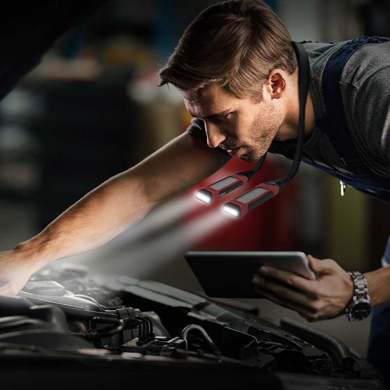 Punjava LED lampicu za vrat s magnetom za održavanje automobila – radna LED svjetiljka, 200/100/400 lm, 3.7V, 5W; materijal: aluminijska zlitina + ABS