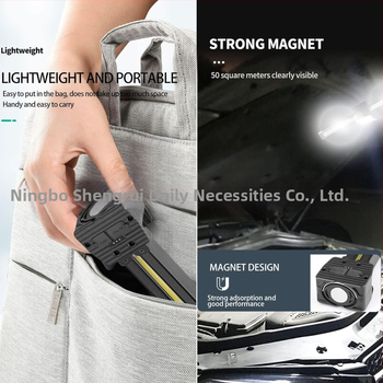 Įkraunama dviejų šviesos šaltinių darbo lemputė su magnetiniu kilpiniu; COB LED, 10W, 5V, IP44, 200 lm, modelis A55, 135 g