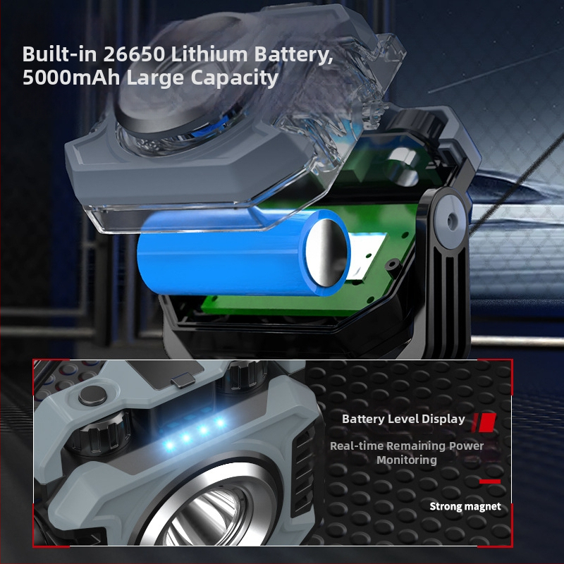 Išorinė LED darbo lempa ir palapinės lemputė, nešiojama, įkraunama, 15W, 5000 mAh, rankinis įkrovimas, spindulys 100–200 m