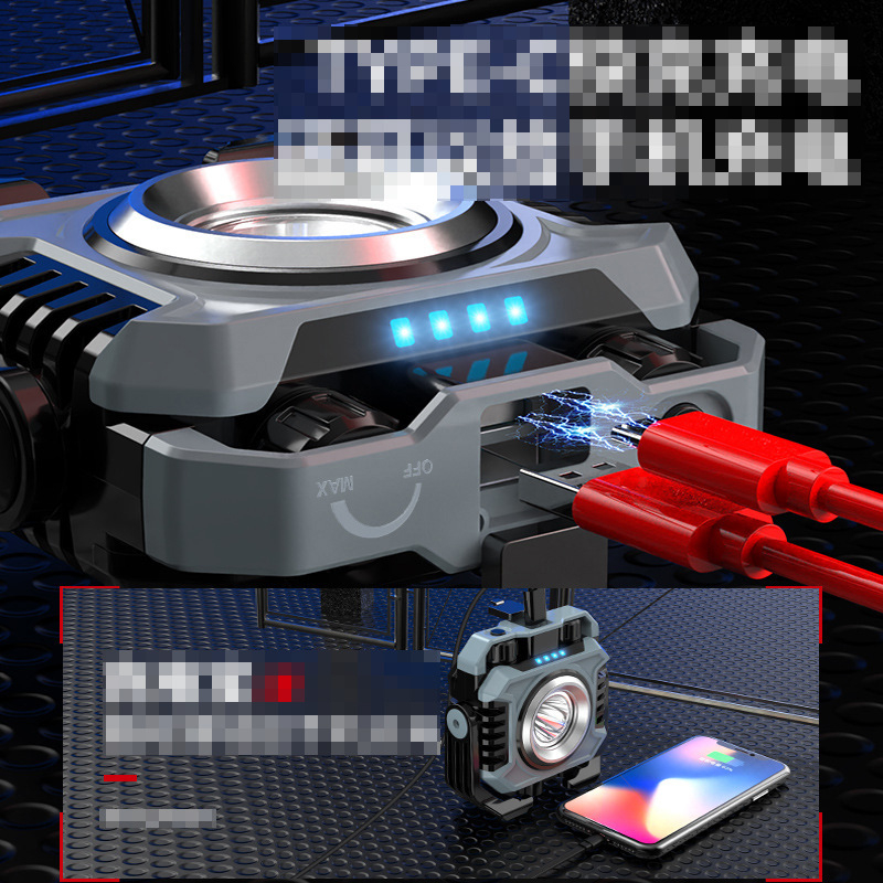 Kültéri LED munka- és kempinglámpa, hordozható, újratölthető, 15W, 5000 mAh, kézi töltés, 100–200 m hatótávolság