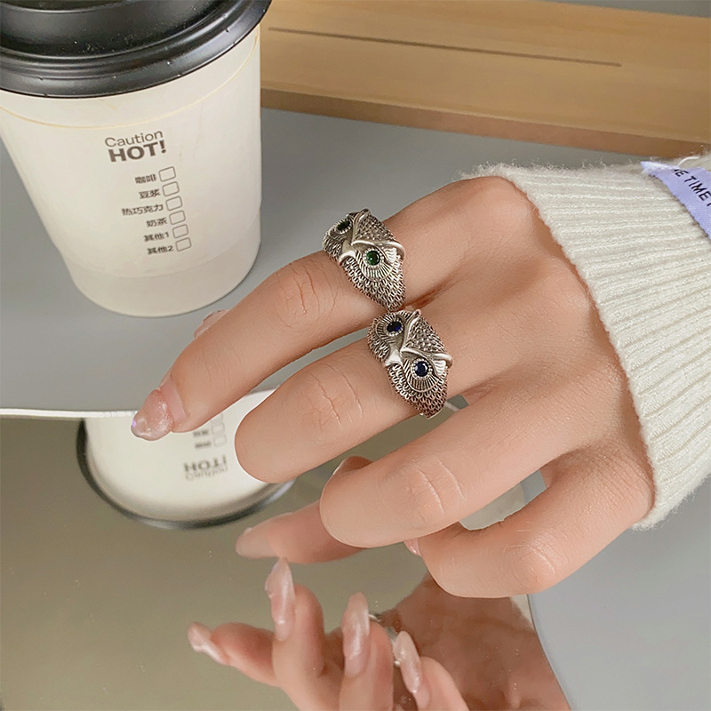 Inel bufniță, stil european și american, retro, reglabil, inel deschis, cupru